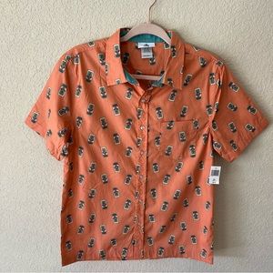 Disney Parks Push Trash Can Orange Men’s Button Down New With Tags!